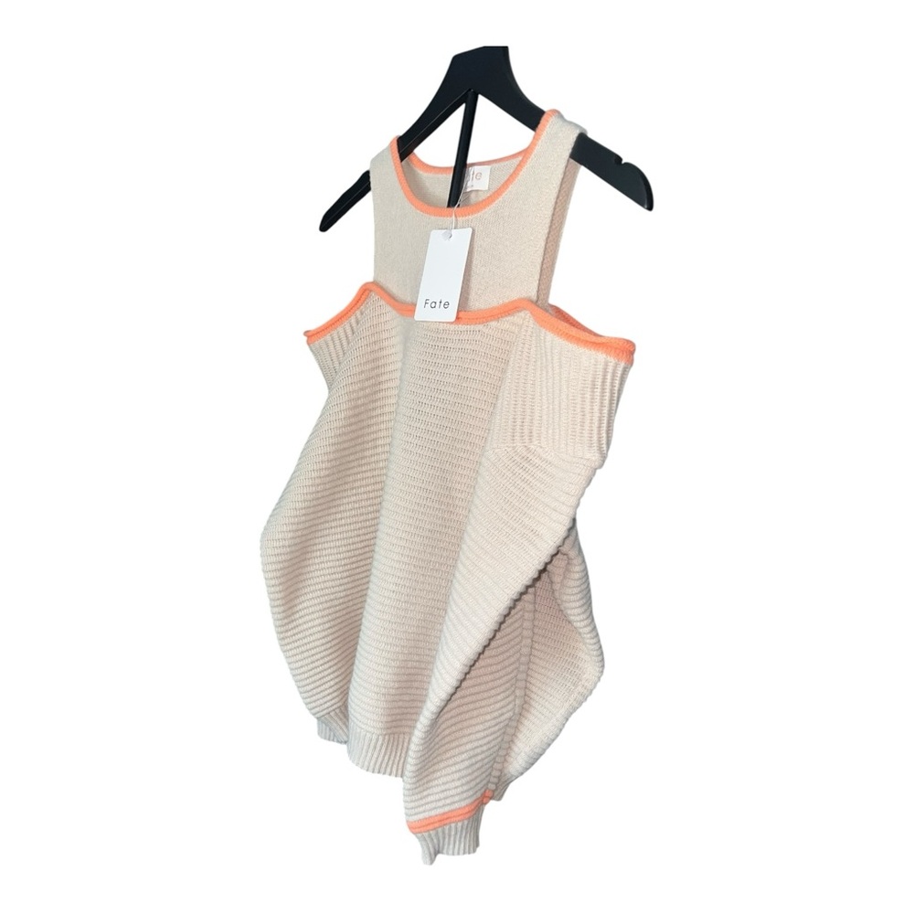 FATE Cold Shoulder Ribbed‎ Cream & Orange Knit Sweater Coral Trim Size M NWT - Picture 5 of 13